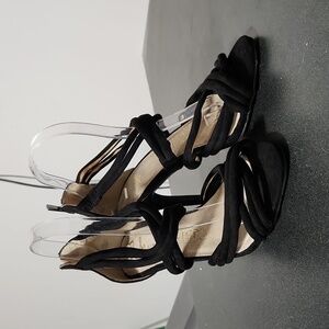 Black Leather Heeled Sandals by Atmosphere size 8